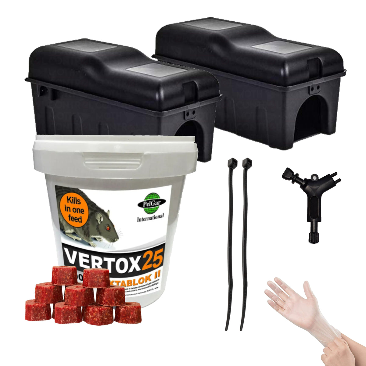 Rodent Discreet Bait Station Box & Rat Mouse Mice Killer Wax Blocks Vertox (2 Solo Boxes + 300g Vertox Tub) - Moth Control