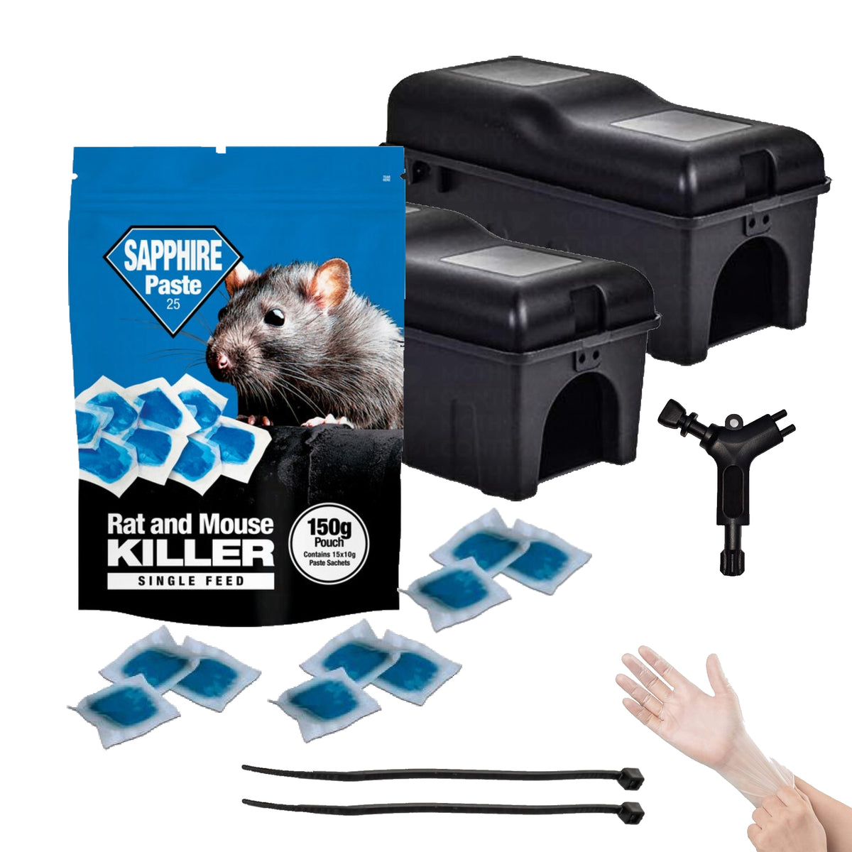 Professional Rodent Rat Trap Discreet Bait Station Box & Pasta Bait Poison BRODIFACOUM AT 0.0025% - THE MAXIMUM LEGAL STRENGTH (2 Solo Boxes + 150g Blue Pasta) - Moth Control