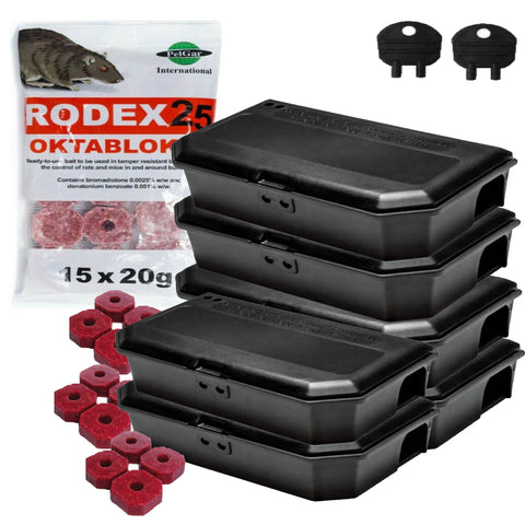 Mouse Mice Killer Wax Blocks with Mice Bait Station Box (6 Boxes with 300g Blocks) Single Feed Kill Kit - Moth Control