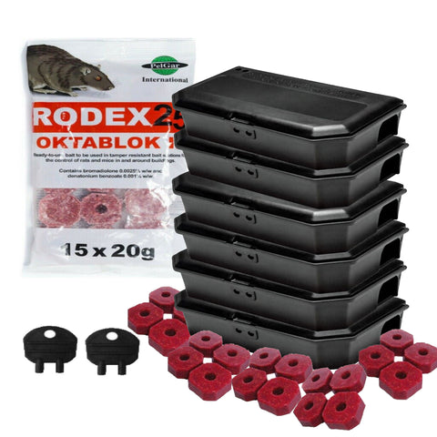 Mouse Mice Killer Wax Blocks with Mice Bait Station Box (6 Boxes with 300g Blocks) Single Feed Kill Kit - Moth Control