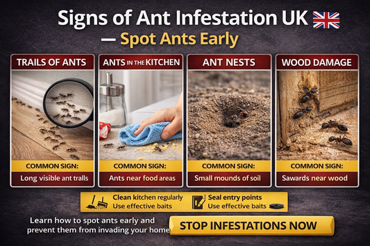 Signs of ant infestation UK showing ant trails kitchen activity nests and early warning signs