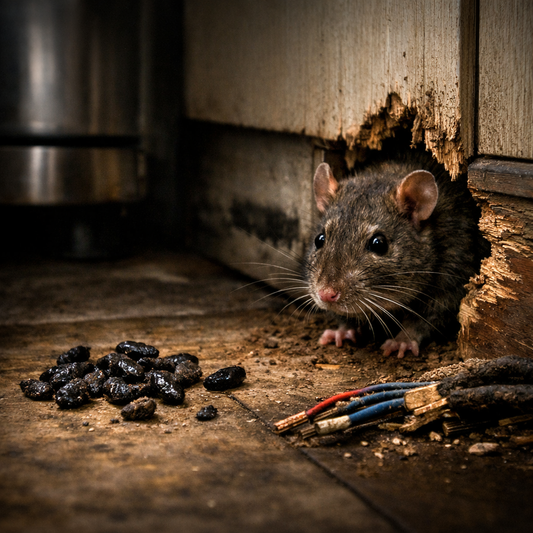 signs of rat infestation UK droppings gnaw marks rats in house kitchen rodent damage wires grease marks pest control UK