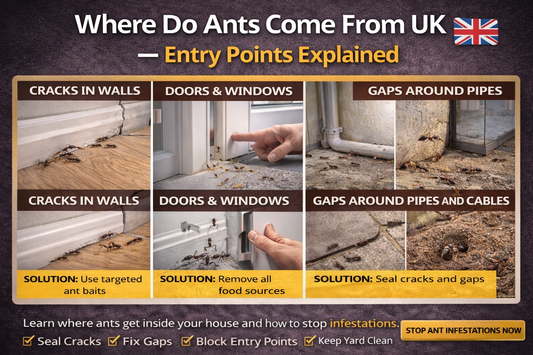 Where do ants come from UK showing entry points like cracks doors windows and pipes in home