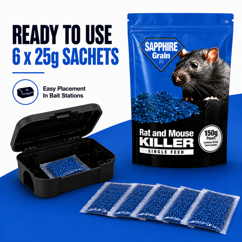 Rat & Mouse Poison Grain Bait – 6x25g | Brodifacoum Single-Feed