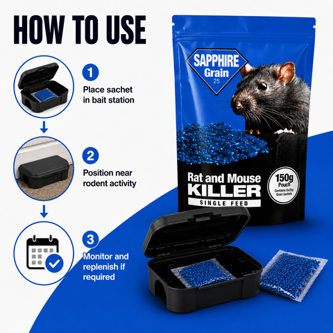 Rat & Mouse Poison Grain Bait – 6x25g | Brodifacoum Single-Feed