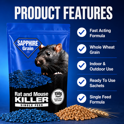 Rat & Mouse Poison Grain Bait – 6x25g | Brodifacoum Single-Feed
