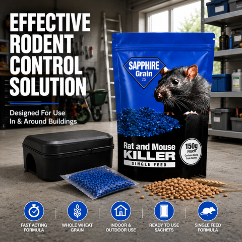 Rat & Mouse Poison Grain Bait – 6x25g | Brodifacoum Single-Feed