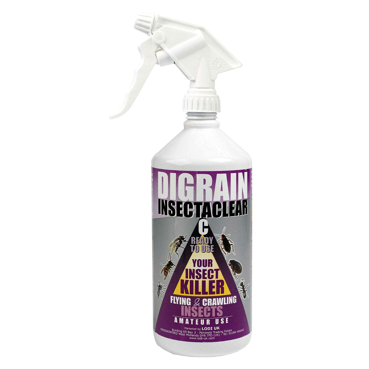 Digrain Insectaclear C+ Moths, Ants, Bedbugs, Cockroaches, Fleas, Flies, Wasp, Mosquitoes, Spider Killing Spray Ready to use - 1 Litre - Moth Control