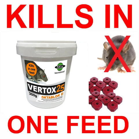 RAT POISON Single Feed Rat & Mouse Mice Killer Poison Rodent Vermin Bait Vertox Blocks 300g x 12 - Moth Control
