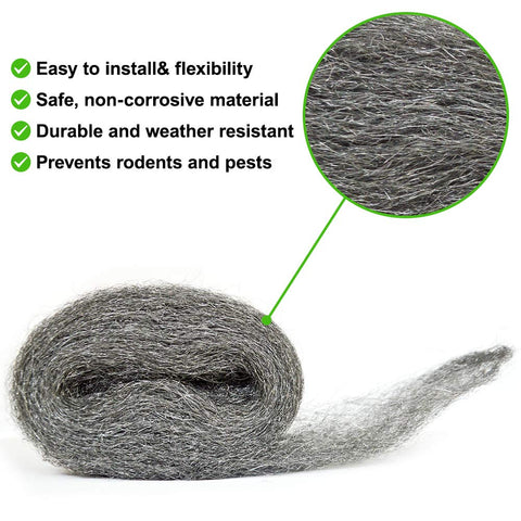 Steel Wool Wire - Rodent Control Mice Rat Mouse Gaps Blocker Stainless Wool Wire (Pack of 2) - Moth Control
