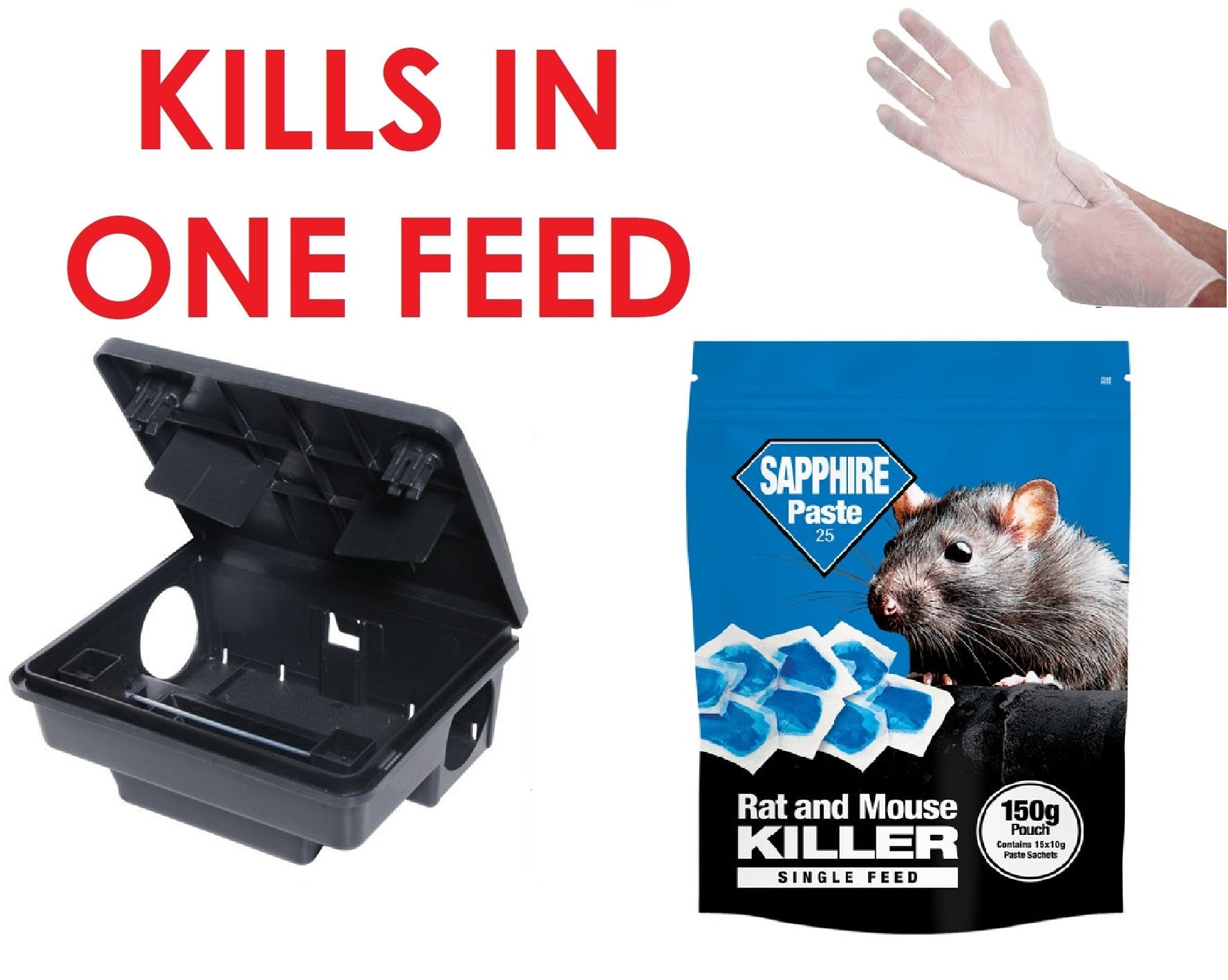 Rodent Poison Bait Killer Strong Rat & Mouse Bait + Free Gloves UK Fast  Shipping