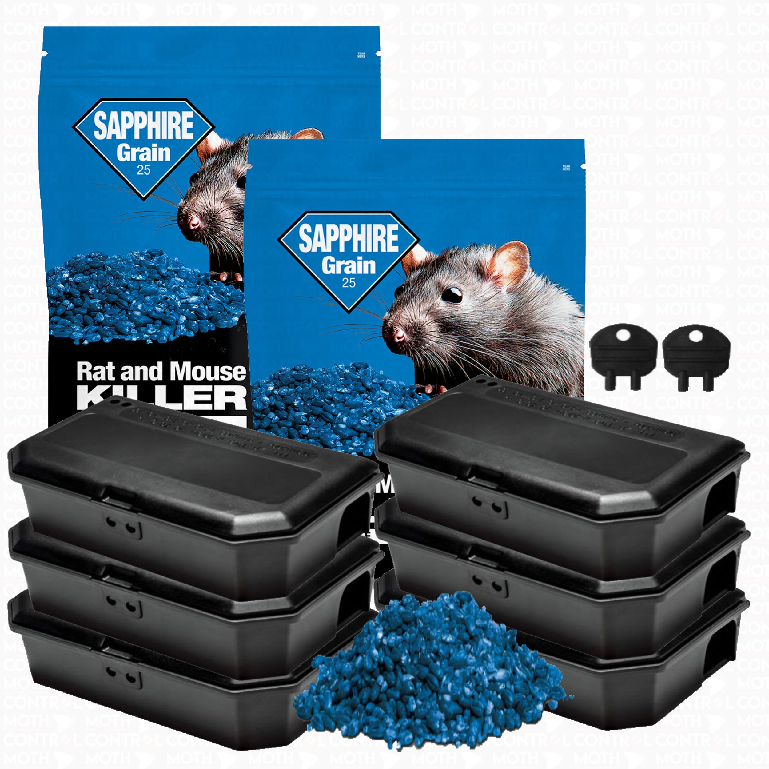Mouse Mice Bait Station Special Control Boxes with Single Feed Kill Grain Bait (6 Mice Boxes + 300g Grain Bait) - Moth Control