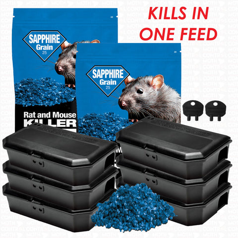 Mouse Mice Bait Station Special Control Boxes with Single Feed Kill Grain Bait (6 Mice Boxes + 300g Grain Bait) - Moth Control