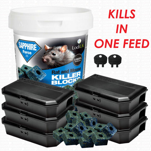 Pre-Baited Poison Mouse Bait Box Kit - Advanced Single Feed Mice Killer - Fast & Safe Infestation Control Ready-to-use Wax Block of Brodifacoum (6 Boxes & 300g Block) - Moth Control