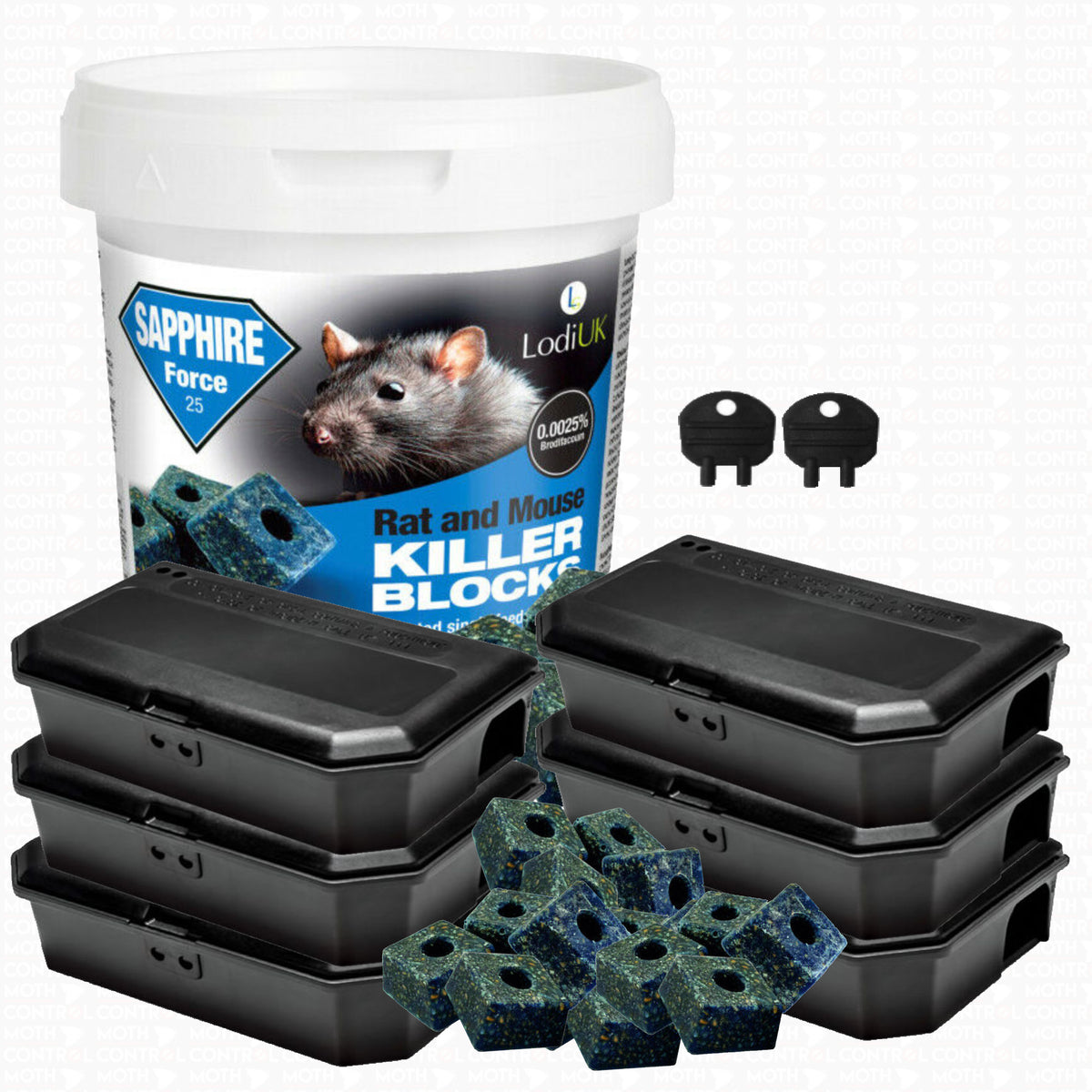 Pre-Baited Poison Mouse Bait Box Kit - Advanced Single Feed Mice Killer - Fast & Safe Infestation Control Ready-to-use Wax Block of Brodifacoum (6 Boxes & 300g Block) - Moth Control