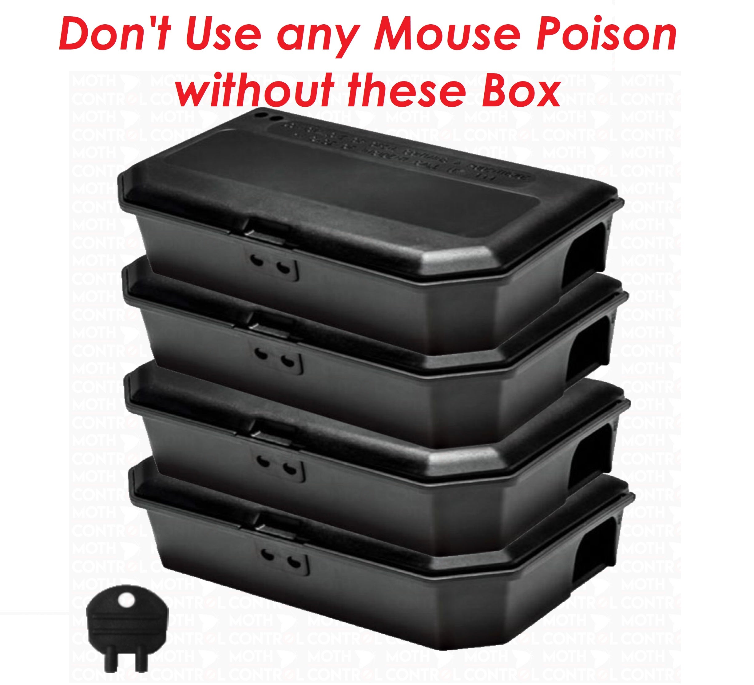 4 x Black Mouse Tamper-Resistant Bait Boxes - Holds Mice Poison Safely Away from Children & Pets (Empty - No Rodent Bait Included) - Moth Control