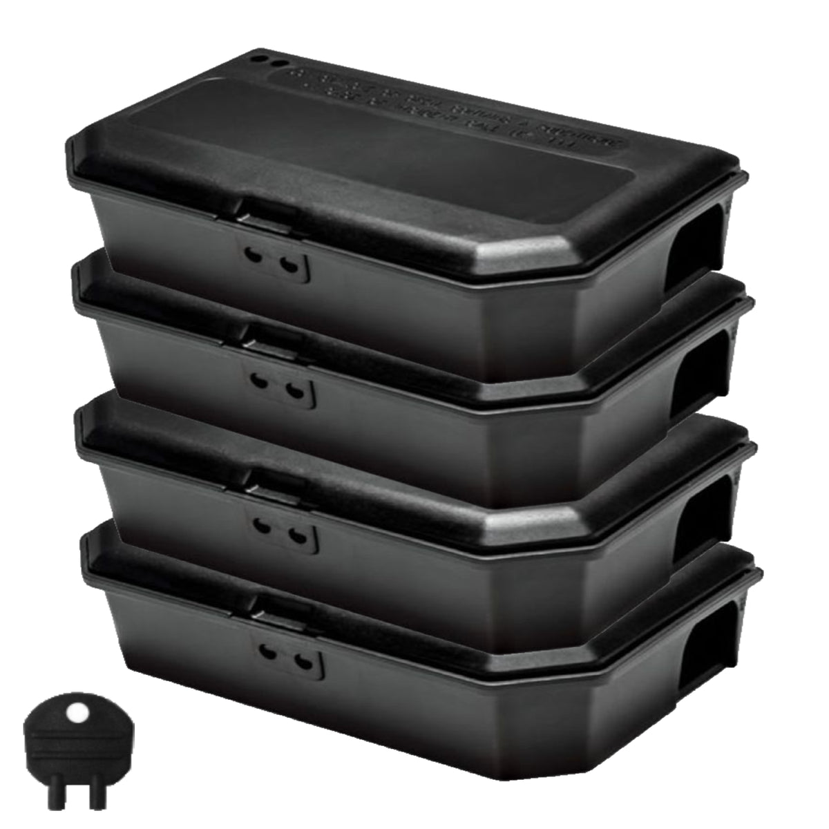 4 x Black Mouse Tamper-Resistant Bait Boxes - Holds Mice Poison Safely Away from Children & Pets (Empty - No Rodent Bait Included) - Moth Control