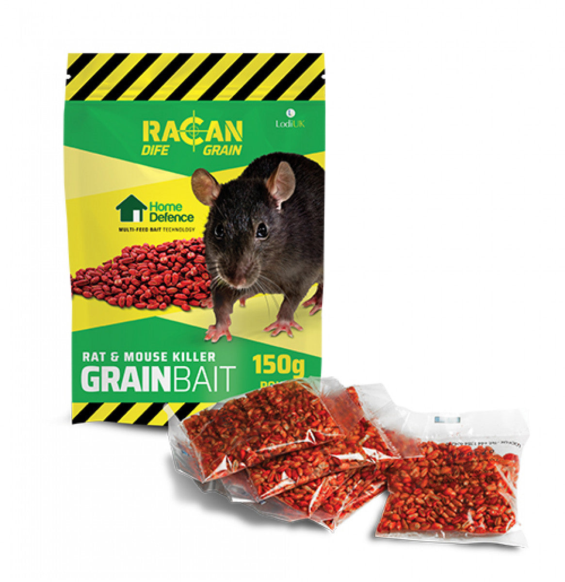 Racan Dife Grain Rat Poison Strongest Available 150g Grain Pack ( Pack of 10/20/30/40/50) - Moth Control