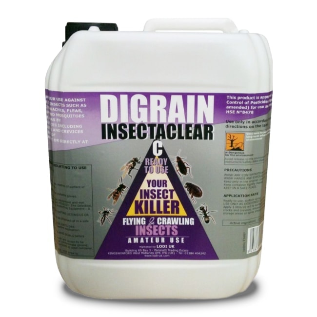 Digrain Insectaclear C+ Moths, Ants, Bedbugs, Cockroaches, Fleas, Flies, Wasp, Mosquitoes, Spider Killing Spray Ready to use - 5 Litre - Moth Control