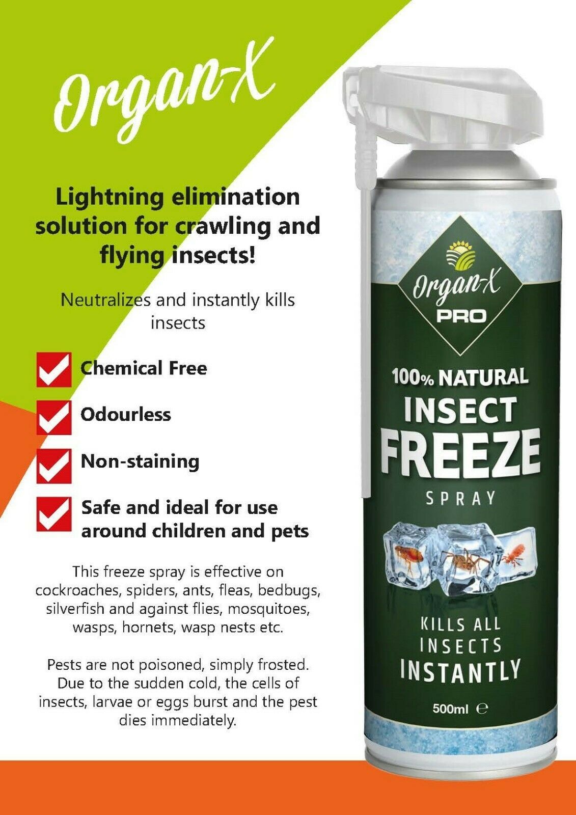Spiders, Bed bugs, Ants, Flies, Beetles Freeze Spray INSTANT KILL Natural Non-Toxic Kill Insect - Moth Control
